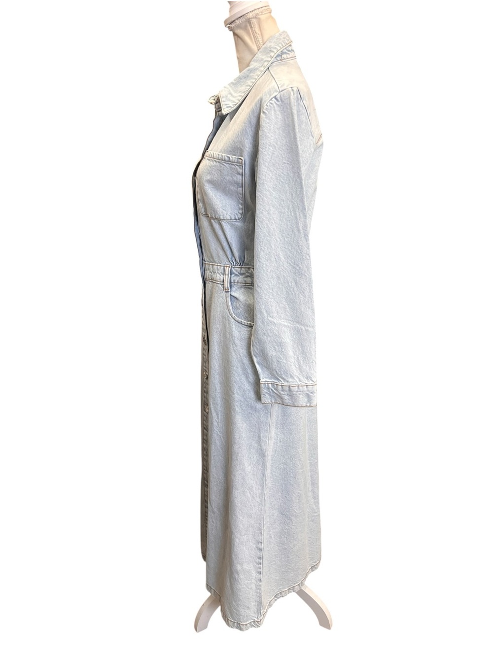 Zara Light Wash Denim Maxi Shirt Dress Button Front Duster Size S - Picture 6 of 12